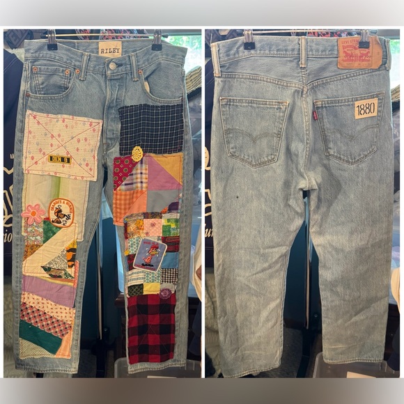 Free People Colorful Patchwork Straight Leg Jeans - Picture 2 of 16